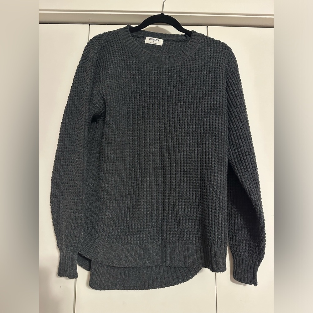 Brand new, no tags. Zenana charcoal gray sweater, size small.